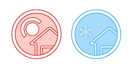room with air conditioner - two isolated climate control round icon with sun and snow Stock Photo - Budget Royalty-Free & Subscription, Code: 400-08166860