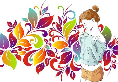 fashion dog cartoon - Cute girl with flowers on background Stock Photo - Budget Royalty-Free & Subscription, Code: 400-08167093