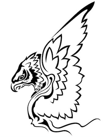 falcon bird symbol wings - Eagle with raised wings, side view cartoon vector outline Stock Photo - Budget Royalty-Free & Subscription, Code: 400-08160232