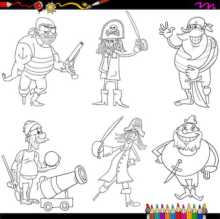 simsearch:400-08164280,k - Coloring Book Cartoon Illustration of Funny Fantasy Pirates Characters Set Stockbilder - Microstock & Abonnement, Bildnummer: 400-08160259