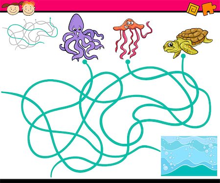 simsearch:400-08973723,k - Cartoon Illustration of Education Paths or Maze Game for Preschool Children with Sea Life Animals Foto de stock - Royalty-Free Super Valor e Assinatura, Número: 400-08160269