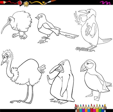 simsearch:400-06851694,k - Coloring Book Cartoon Illustration of Funny Birds Characters Set Foto de stock - Super Valor sin royalties y Suscripción, Código: 400-08160261