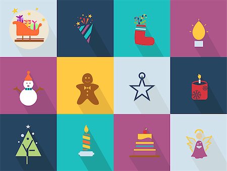 snowman snow angels - Christmas icons set with objects typical of the party Stock Photo - Budget Royalty-Free & Subscription, Code: 400-08160309