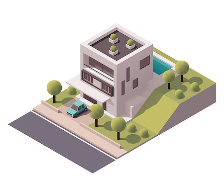 Isometric icon representing modern house with backyard Stock Photo - Budget Royalty-Free & Subscription, Code: 400-08160389
