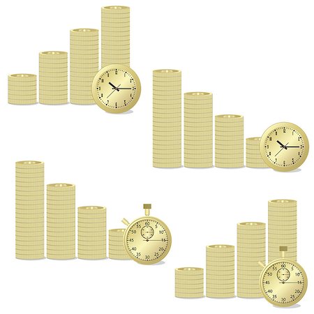 simsearch:400-08160410,k - Golden coins and golden clock on the white background. Also available as a Vector in Adobe illustrator EPS 8 format, compressed in a zip file. Stockbilder - Microstock & Abonnement, Bildnummer: 400-08160411