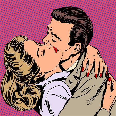 simsearch:400-08158429,k - Passion man woman embrace love relationship Halftone style pop art retro vintage Foto de stock - Super Valor sin royalties y Suscripción, Código: 400-08160686