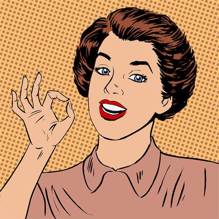 Woman showing okay gesture well the quality is perfectly fine Halftone style art pop retro vintage Stock Photo - Budget Royalty-Free & Subscription, Code: 400-08160696