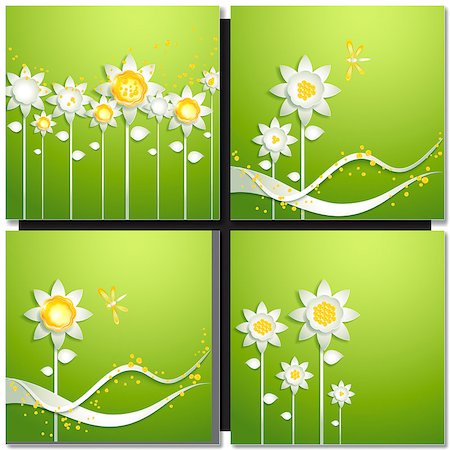 simsearch:400-09121794,k - Set of abstract green backgrounds with paper flowerss . Eco green concept, summer card Stock Photo - Budget Royalty-Free & Subscription, Code: 400-08160772