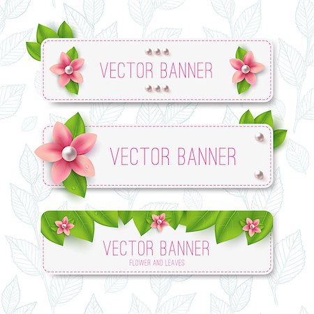 deniskolt (artist) - Set of banners with flowers and leaves. Spring or summer design. Vector sticker Foto de stock - Royalty-Free Super Valor e Assinatura, Número: 400-08160832