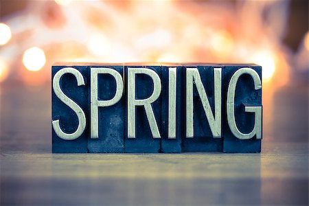 simsearch:400-08161062,k - The word SPRING written in vintage metal letterpress type on a soft backlit background. Stock Photo - Budget Royalty-Free & Subscription, Code: 400-08161030