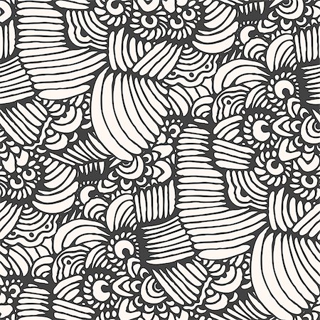 simsearch:400-07833221,k - Black and white abstract seamless pattern with interlaced lines in doodle style. Vector illustration Stock Photo - Budget Royalty-Free & Subscription, Code: 400-08161116