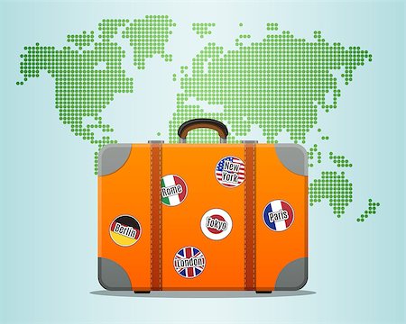 suitcase for italy - Travel Suitcase With Stickers And World Map Stock Photo - Budget Royalty-Free & Subscription, Code: 400-08161124