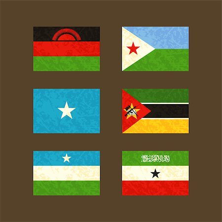 simsearch:400-08163060,k - Flags of Malawi, Djibouti, Somalia, Mozambique, Puntland and Somaliland. Flags with light grunge dirty effect. Foto de stock - Super Valor sin royalties y Suscripción, Código: 400-08161169