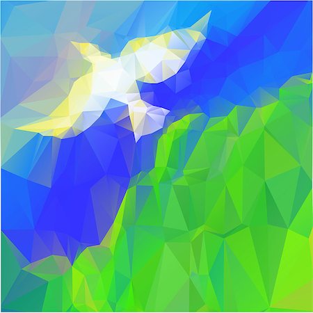 dove illustration - dove and leaves, colorful abstract background in triangels style Stock Photo - Budget Royalty-Free & Subscription, Code: 400-08161261