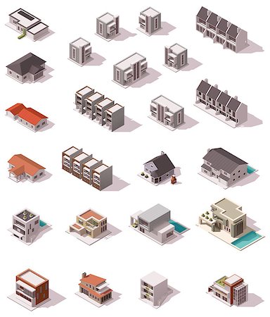 simsearch:400-08506414,k - Isometric icon set representing houses with backyards Foto de stock - Royalty-Free Super Valor e Assinatura, Número: 400-08161272
