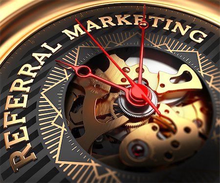 simsearch:400-07045079,k - Referral Marketing on Black-Golden Watch Face with Watch Mechanism. Full Frame Closeup. Stock Photo - Budget Royalty-Free & Subscription, Code: 400-08161358