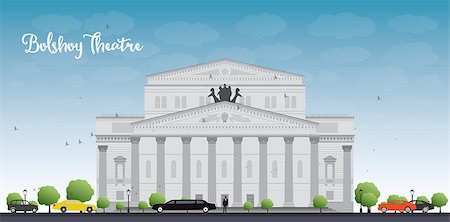 russia vector - Bolshoy Theatre in Moscow. Vector illustration with cars and blue sky Stock Photo - Budget Royalty-Free & Subscription, Code: 400-08161425