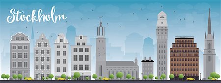 simsearch:400-08161432,k - Stockholm Skyline with Grey Buildings and Blue Sky. Vector Illustration Stock Photo - Budget Royalty-Free & Subscription, Code: 400-08161430