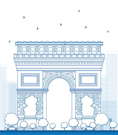 Outline Arch of Triumph. France Paris. Vector illustration Photographie de stock - Aubaine LD & Abonnement, Code: 400-08161431
