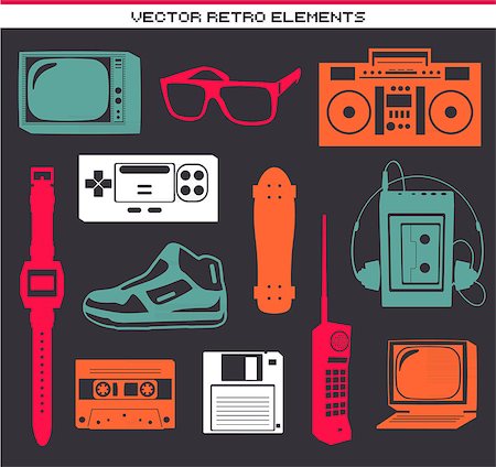 Retro 80 vintage elements set collection Stock Photo - Budget Royalty-Free & Subscription, Code: 400-08161617