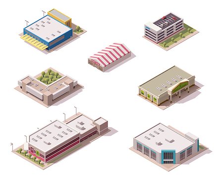 simsearch:400-09142236,k - Vector isometric shopping malls and supermarkets buildings set Stock Photo - Budget Royalty-Free & Subscription, Code: 400-08161646