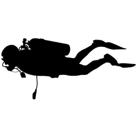 Black silhouette scuba divers. Vector illustration. Stock Photo - Budget Royalty-Free & Subscription, Code: 400-08161735