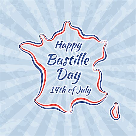 queda da bastilha - Happy Bastille Day and 14th July. Greeting card for French National Day. Retro with vintage background. Foto de stock - Royalty-Free Super Valor e Assinatura, Número: 400-08161862