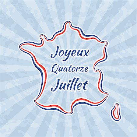 queda da bastilha - Happy Bastille Day and 14th July. Greeting card for French National Day with text Joyeux Quatorze Juillet. Retro with vintage background. Foto de stock - Royalty-Free Super Valor e Assinatura, Número: 400-08161863