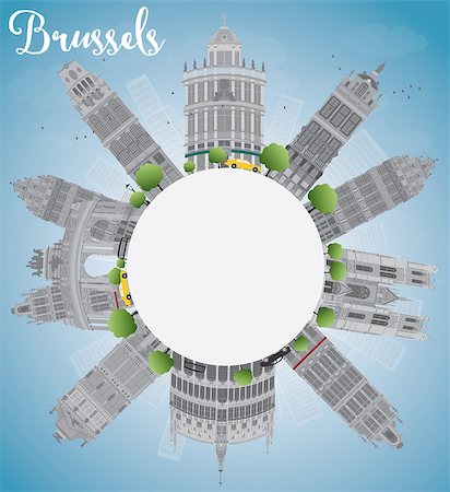 simsearch:400-05090772,k - Brussels skyline with grey building, blue sky and copy space. Vector illustration Photographie de stock - Aubaine LD & Abonnement, Code: 400-08162046