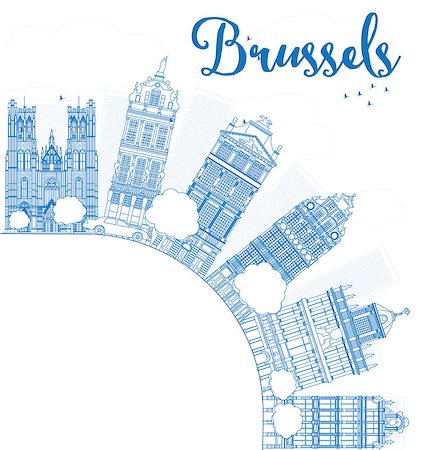 simsearch:400-07990271,k - Outline Brussels skyline with blue building and copy space. Vector illustration Photographie de stock - Aubaine LD & Abonnement, Code: 400-08162047