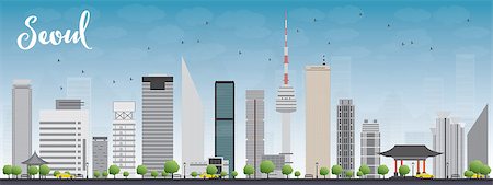 Seoul skyline with grey building and blue sky Vector illustration Stock Photo - Budget Royalty-Free & Subscription, Code: 400-08162049