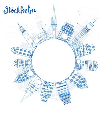 simsearch:400-08161432,k - Outline Stockholm Skyline with Blue Buildings and copy space. Vector Illustration Stock Photo - Budget Royalty-Free & Subscription, Code: 400-08162056