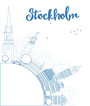 simsearch:400-08161432,k - Outline Stockholm Skyline with Blue Buildings and copy space. Vector Illustration Stock Photo - Budget Royalty-Free & Subscription, Code: 400-08162058