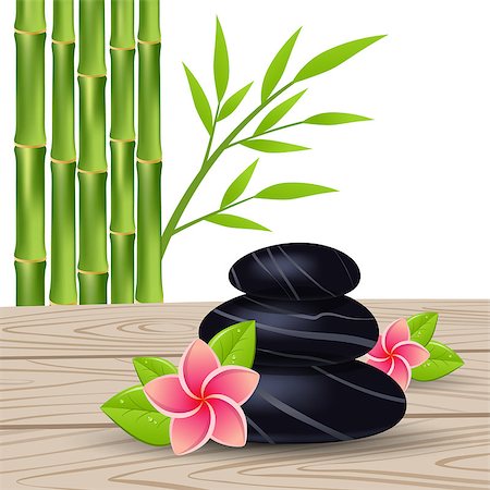 template with  flower, green leaves and black stones, vertical card on  wood background , vector Stock Photo - Budget Royalty-Free & Subscription, Code: 400-08162076
