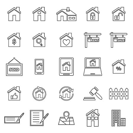 roof and hands - Real estate line icons on white background, stock vector Stock Photo - Budget Royalty-Free & Subscription, Code: 400-08162148