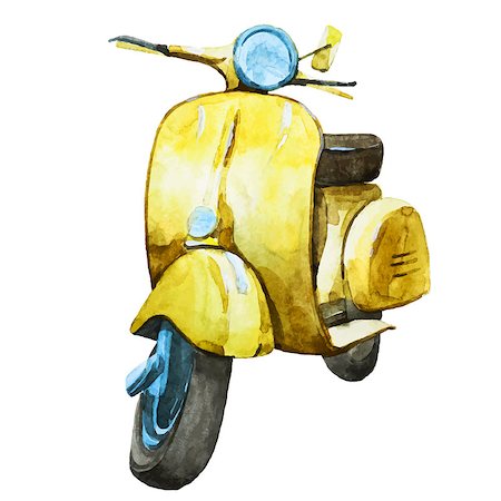 Beautiful vector image with nice watercolor vintage scooter Stock Photo - Budget Royalty-Free & Subscription, Code: 400-08162255
