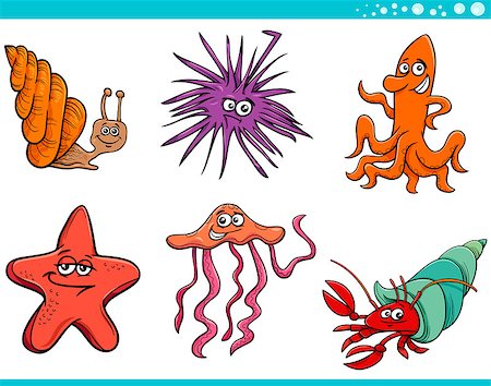 simsearch:400-08916743,k - Cartoon Illustration of Cute Sea Life Animals Set Stock Photo - Budget Royalty-Free & Subscription, Code: 400-08162315