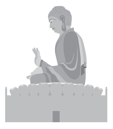 Big Asian Buddha Sitting on Lotus Pad Statue Grayscale Illustration Stock Photo - Budget Royalty-Free & Subscription, Code: 400-08162451