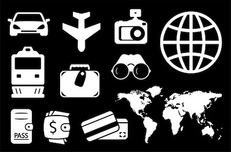 simsearch:400-08294017,k - set of travel white icon on black background Stock Photo - Budget Royalty-Free & Subscription, Code: 400-08162544