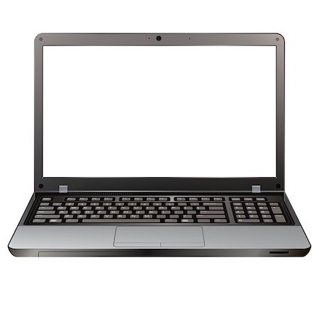 photo realistic laptop front view with blank screen isolated on white background Stock Photo - Budget Royalty-Free & Subscription, Code: 400-08162556