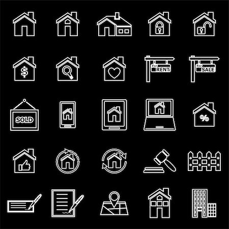 dollar sign and building illustration - Real estate line icons on black background, stock vector Stock Photo - Budget Royalty-Free & Subscription, Code: 400-08162790