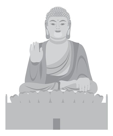 Big Asian Buddha Sitting on Lotus Pad Statue Front Facing Grayscale Illustration Stock Photo - Budget Royalty-Free & Subscription, Code: 400-08162850