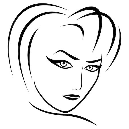 female hair style sketching - Abstract female head with half turn head and concentrated look, vector illustration Stock Photo - Budget Royalty-Free & Subscription, Code: 400-08163063