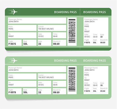 simsearch:400-08503492,k - Airline boarding pass. Green ticket isolated on white background. Vector illustration Stock Photo - Budget Royalty-Free & Subscription, Code: 400-08163207