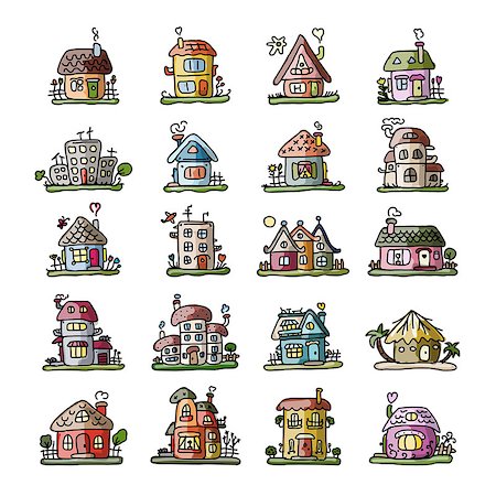 Set of houses, sketch for your design. Vector illustration Stock Photo - Budget Royalty-Free & Subscription, Code: 400-08163297