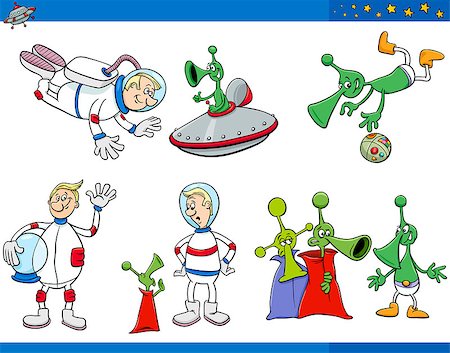simsearch:400-07034082,k - Cartoon Illustrations Set of Fantasy Alien Characters and Astronaut Fotografie stock - Microstock e Abbonamento, Codice: 400-08163395