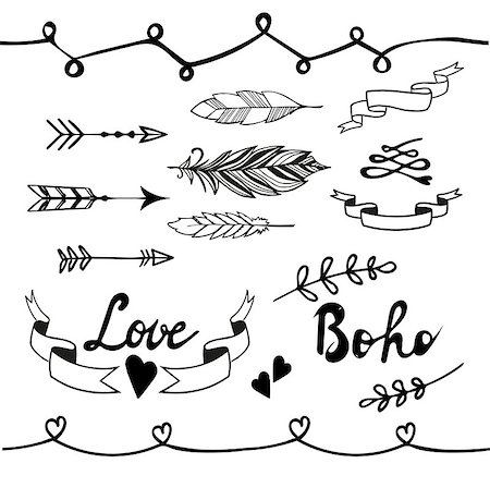 simsearch:400-08934693,k - Collection of boho doodle design elements. Hand drawn vector illustration. Foto de stock - Royalty-Free Super Valor e Assinatura, Número: 400-08163446