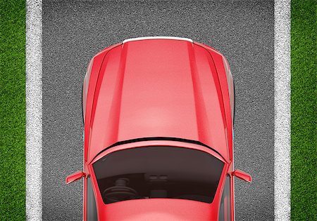 simsearch:400-08161659,k - Red car on grey and green texture background, top view Foto de stock - Super Valor sin royalties y Suscripción, Código: 400-08163500