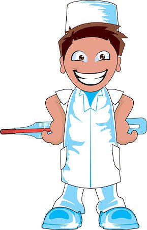 Illustration of a friendly cartoon doctor holding a thermometer Fotografie stock - Microstock e Abbonamento, Codice: 400-08163525
