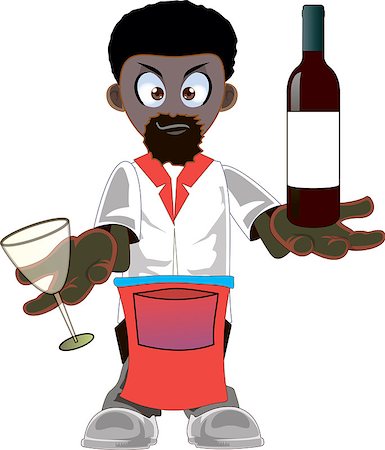 simsearch:400-08259053,k - Illustration of a african american waiter with a bottle of wine on a white background Stock Photo - Budget Royalty-Free & Subscription, Code: 400-08163522